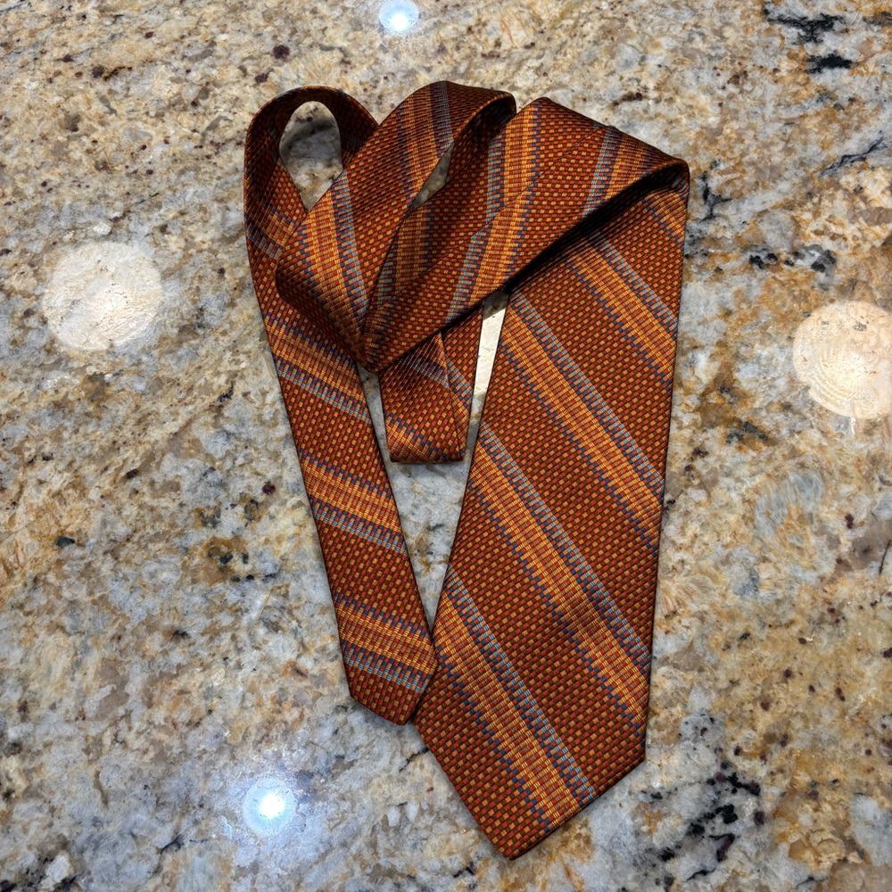 Jos. A. Bank Orange and Brown Striped Tie 100% Silk, Made in Italy 🇮🇹